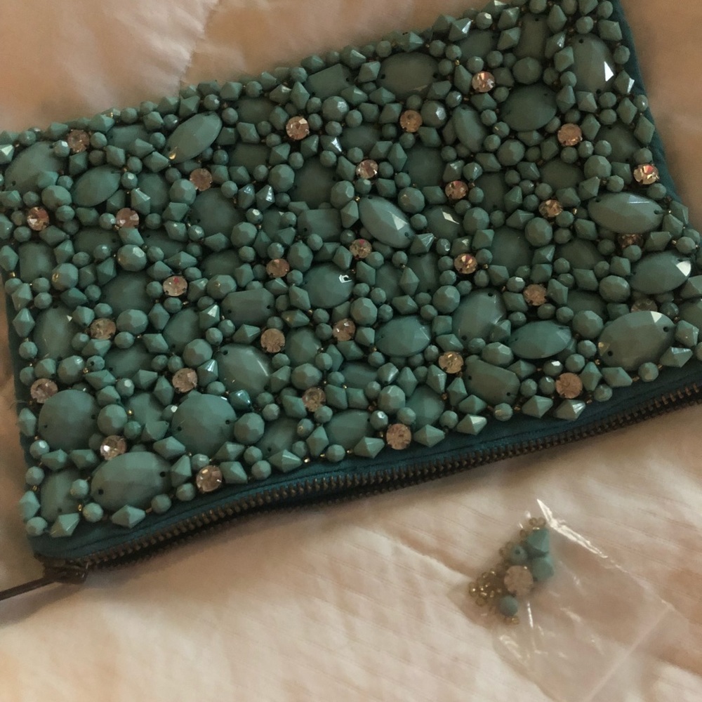 Anthropologie Teal beaded clutch